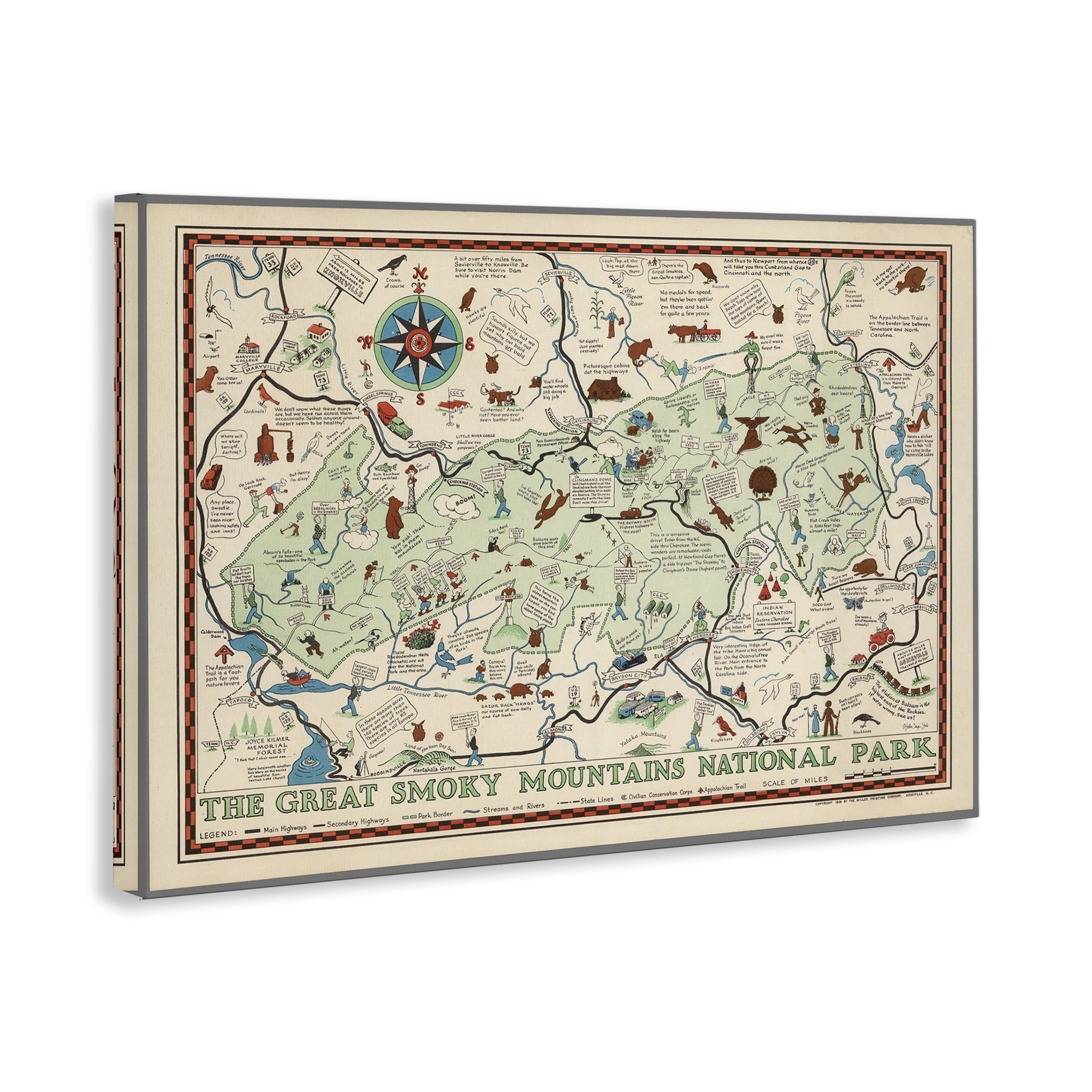 Stupell Industries Great Smoky Mountains Map History & Language Painting Wrapped Canvas Art Print Wall Art, 30 x 20