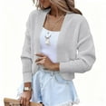 thumbnail image 4 of VISALY Women's Knitted Open Front Cropped Cardigan Long Sleeve Casual Drop Shoulder Short Sweater Coats Soft Comfortable Outwear Fall Outfits Light Ashy 3Xl, 4 of 9