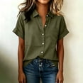 thumbnail image 5 of IUYRTFE Women's Short Sleeve Button Down Collared Blouse Solid Color Casual Summer Work Shirt, 5 of 6