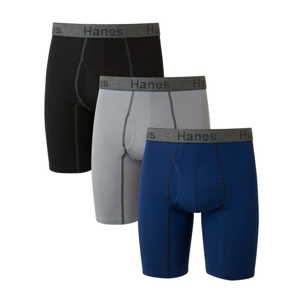 Hanes Men's Comfort Flex Fit Ultra Soft Cotton Stretch Long Leg Boxer Briefs, 3 Pack, Sizes S