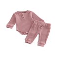 thumbnail image 1 of Baby Girls Pants Set  Ribbed Long Sleeve Crew Neck Romper with Elastic Waist Pants for Toddlers, 1 of 9