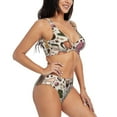 thumbnail image 2 of Kdxio Vintage Coffee Print Women's 2 Piece High Waisted Wrap Spaghetti Strap Summer Swimsuit Bikini Set-Medium, 2 of 7