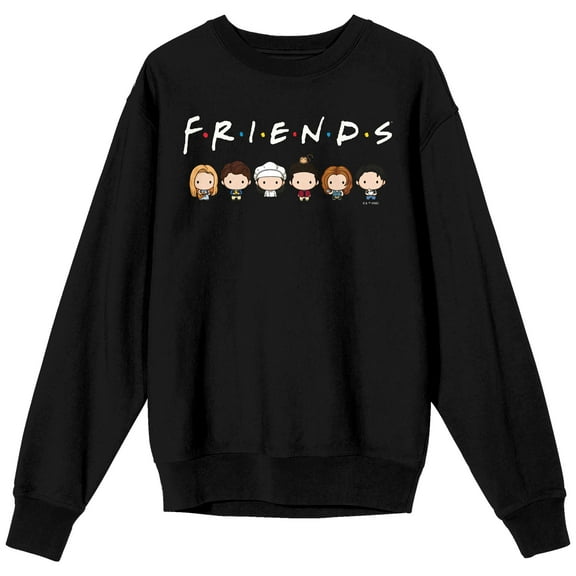 Friends Tv The One With The Logo & The Kawai Gang on Black Long Sleeve Adult crew neck-3XL