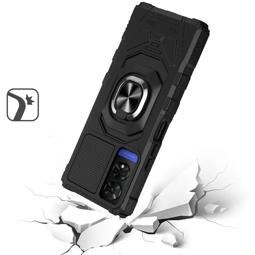 For TCL 50 XE 5G Hybrid Dual Layer with 360° Rotate Magnetic Ring Stand Holder Kickstand TPU Rugged PC Shockproof Cover ,Xpm Phone Case [ Black ]