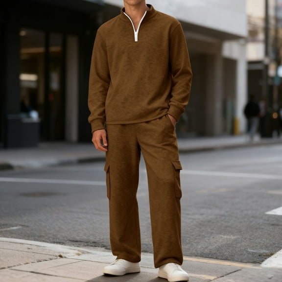 TrdSipl Men 2-Piece Tracksuit Set Quarter Zip Sweatsuit Athletic Workout Jogging Suit Sets Long-Sleeve Casual Outfits