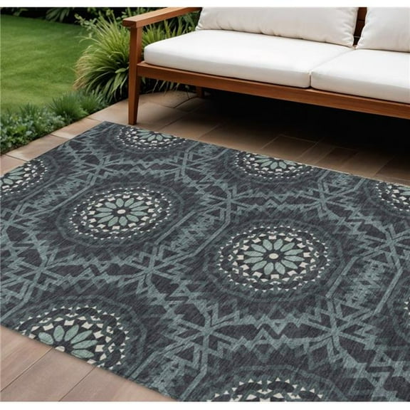 HomeRoots 578596 9 x 12 ft. Floral Medallion Washable Indoor & Outdoor Rectangle Area Rug, Charcoal, Gray & Ivory
