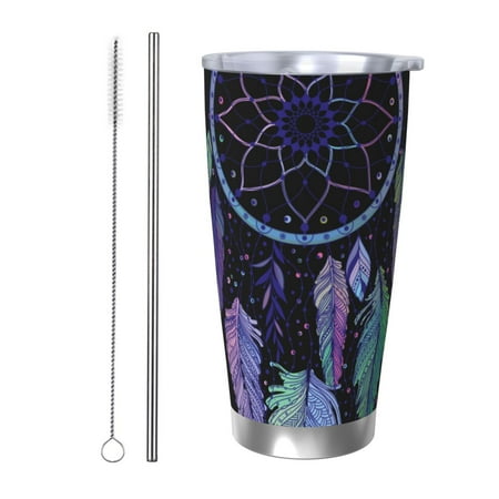 

Tideii Dreamcatcher With Colorful Feathers for 20OZ Car Cup Stainless Steel Cold and Hot Cup with Lid Suitable for Outdoor and Home Unisex-Straw Two-piece Set