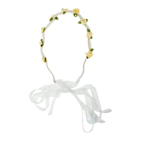 Unique Bargains 1 Pc Headband Faux Pearl Ribbon Hair Accessories for Women White