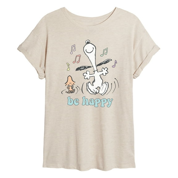 Peanuts - Be Happy Snoopy And Woodstock - Women's Oversized T-Shirt