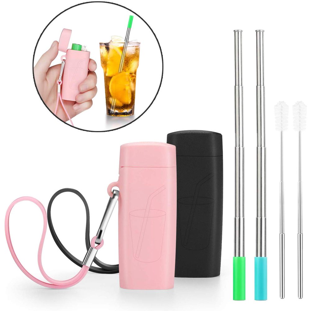 Portable Reusable Metal Straws Telescopic Stainless Steel Travel Metal