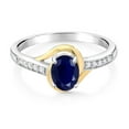 thumbnail image 2 of Gem Stone King 10K Yellow Gold and 925 Sterling Silver Blue Sapphire and White Lab Grown Diamond Engagement Ring for Women (1.08 Cttw, Available in Size 5, 6, 7, 8, 9), 2 of 4