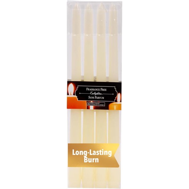 Kiera Grace Enlighten Dinner Candles - 12" H, Unscented, Ivory, 4Packs - Smokeless Dripless Natural Refined Paraffin Candle