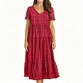 thumbnail image 3 of Iyufng Women's Checkered Dresses V-Neck Short-Sleeve Pleated Dress, 3 of 6