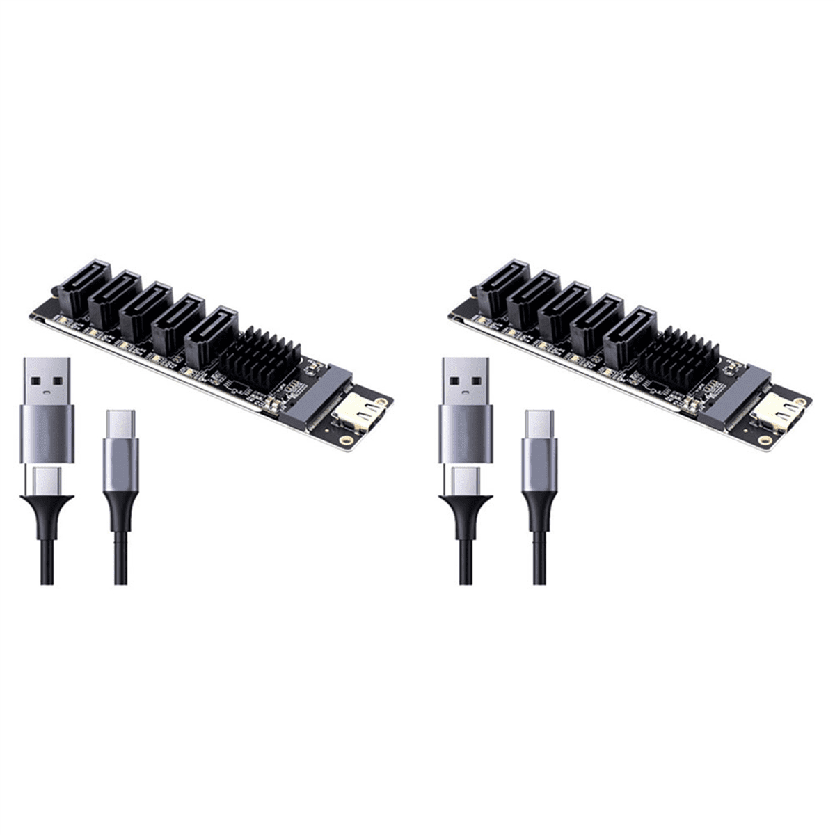 2X TYPE-C to SATA3.0 5 Ports Adapter Converter Card 6Gbps USB10G JM575+JMS580 for SSD HDD Expansion,2 x Expansion Card 2 x Data Cable,Black