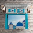 thumbnail image 2 of Ambesonne Landscape Quilted Coverlet 3 Pcs, Greece Oia Building, King Size, Aqua Blue White, 2 of 2