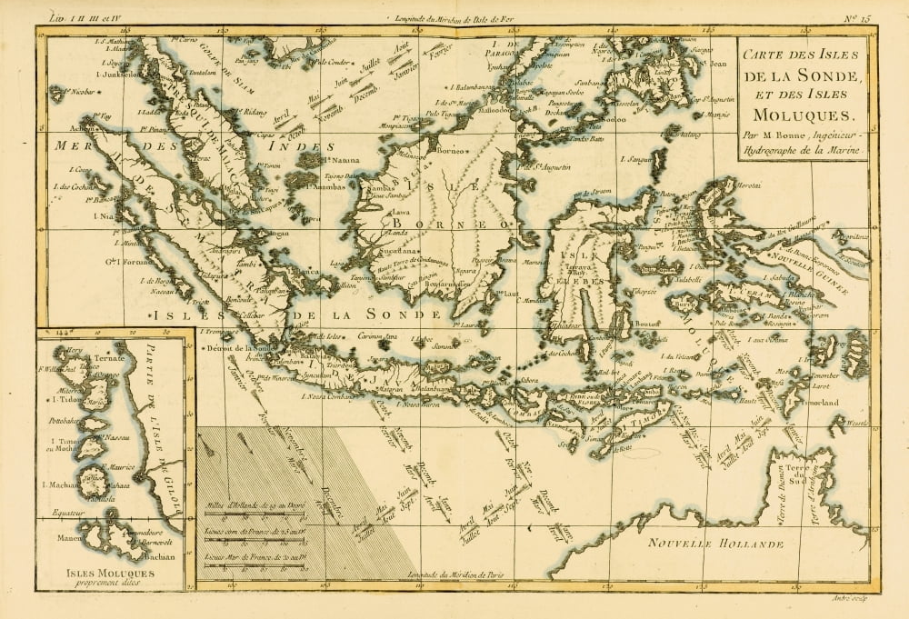 Map Of The Isles Of Sunda And The Moluccas Circa1760 From Atlas De Toutes Les Parties Connues Du Globe Terrestre By Cartographer Rigobert Bonne Published Geneva Circa 1760 Canvas Art - Ken Welsh Des