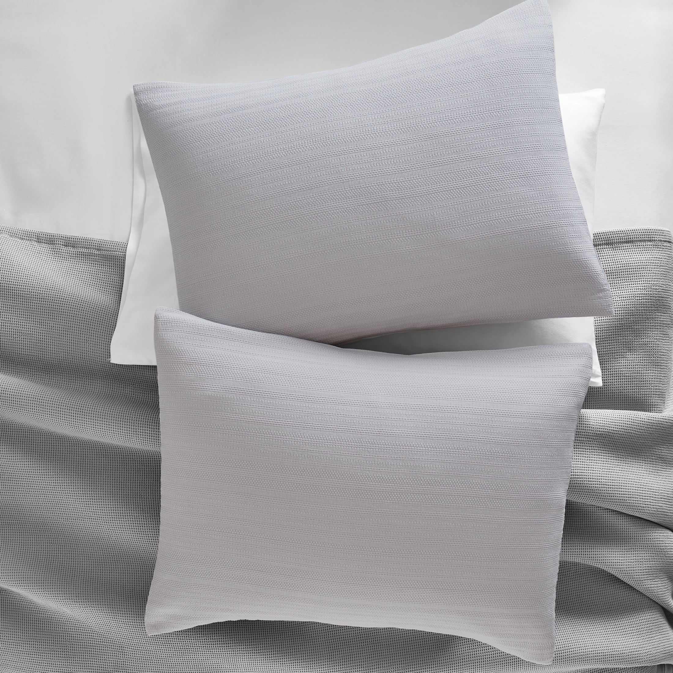 Better Homes and Gardens Standard Cotton Waffle Weave Pillow Sham, Grey, 2 Pack