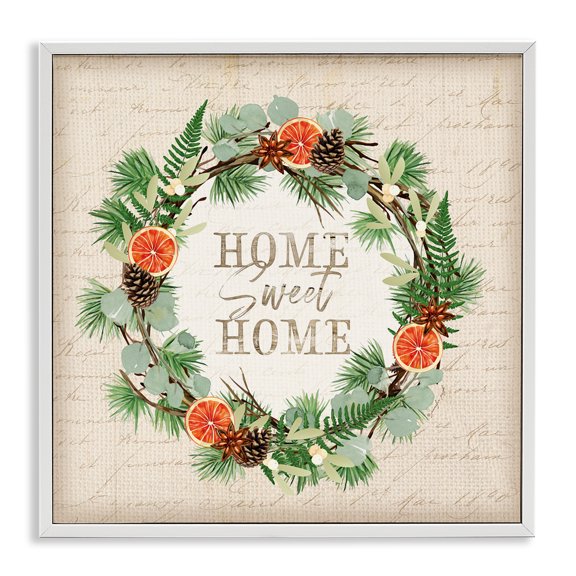 Stupell Industries Cottage Sweet Home Seasonal Wreath White Framed Giclee Art, 12 x 12, by Jennifer Pugh