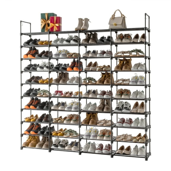 KAAYEE 4 Row 10 Tiers Extra Large Shoe Rack 72-80 Pairs Big Tall Metal Shoe Shelf,Heavy Duty Shoe Rack Organizer for Closet Entryway Garage,Black