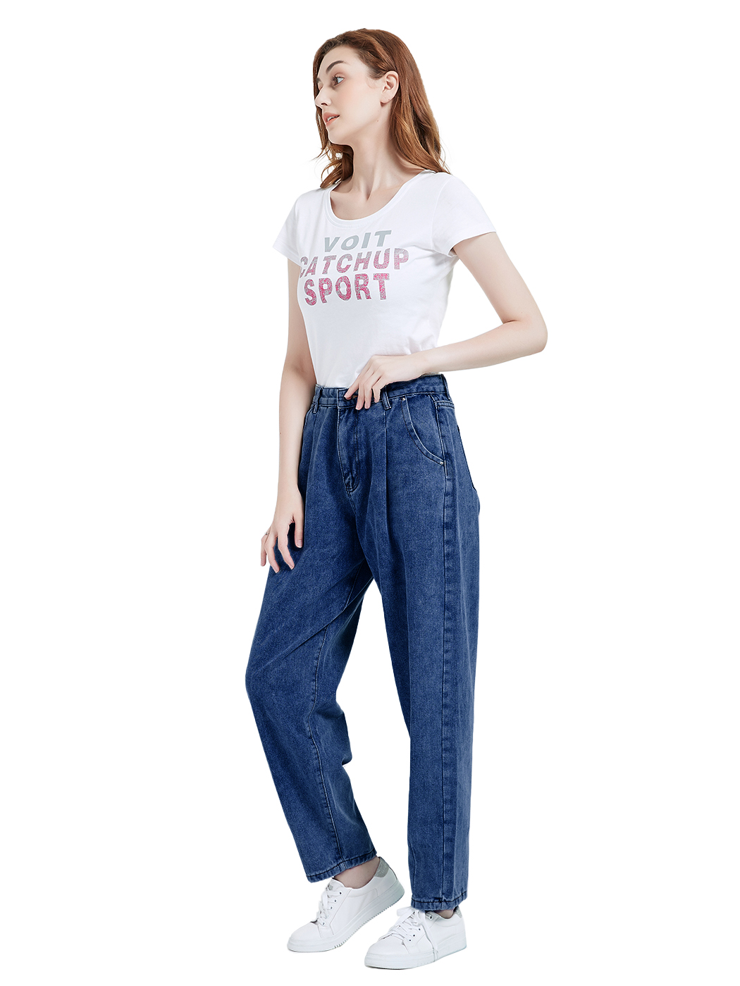 Women's Classic High Waisted Boyfriend Cropped Denim Jeans Loose Harem Pants - image 5 of 7