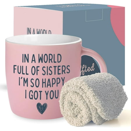 Triple Gifffted Best Sister Ever Coffee Mug &Amp; Socks, Gifts For Little Big Sisters From Brother, Birthday Presents Ideas, Valentines, Mothers Day, Christmas, To Younger Older Sibling, Ceramic Cup 380Ml