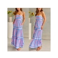 thumbnail image 2 of FOCUSNORM Robe Longue à Volants Sans Manches à Bretelles Spaghetti Col Carré Imprimé Rayé Robe Midi, 2 of 9