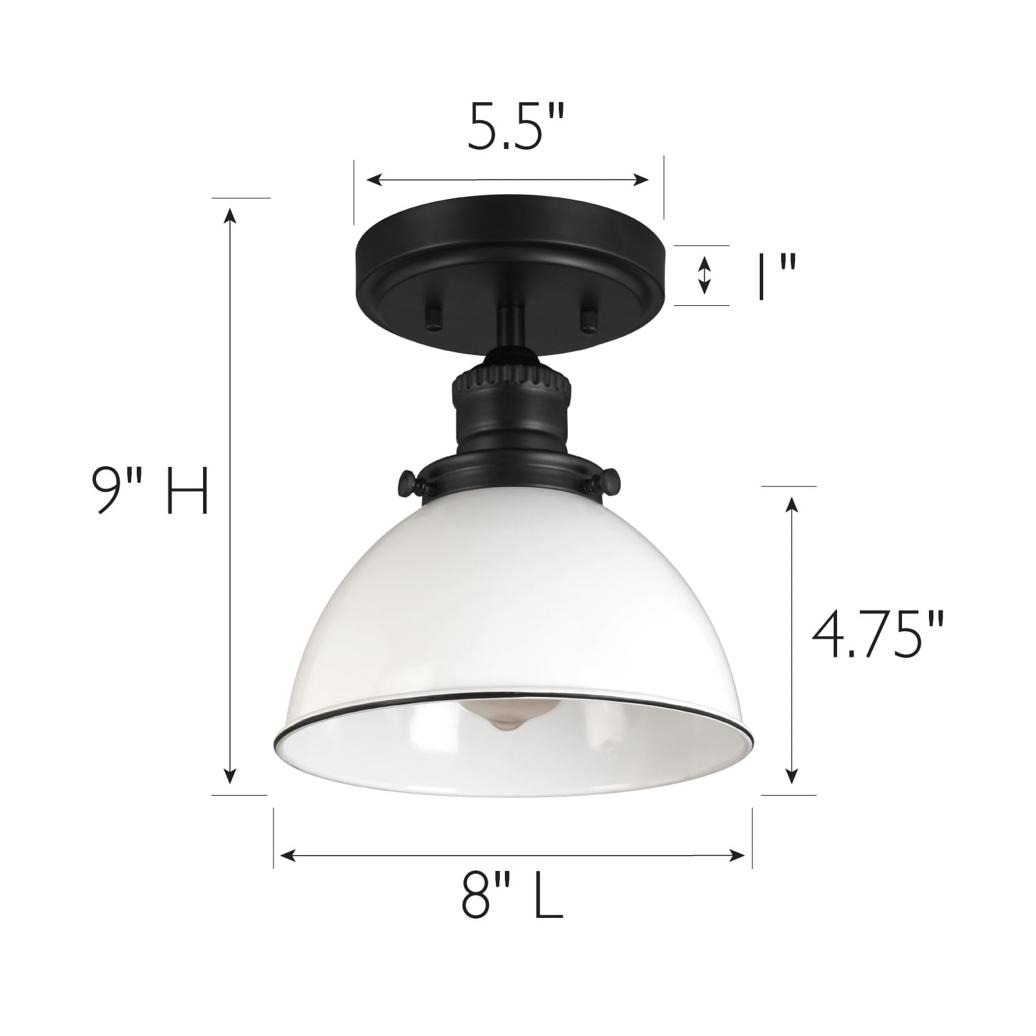 Design House Savannah Farmhouse 1-Light Indoor Semi-Flush Mount Ceiling Light, White/Matte Black