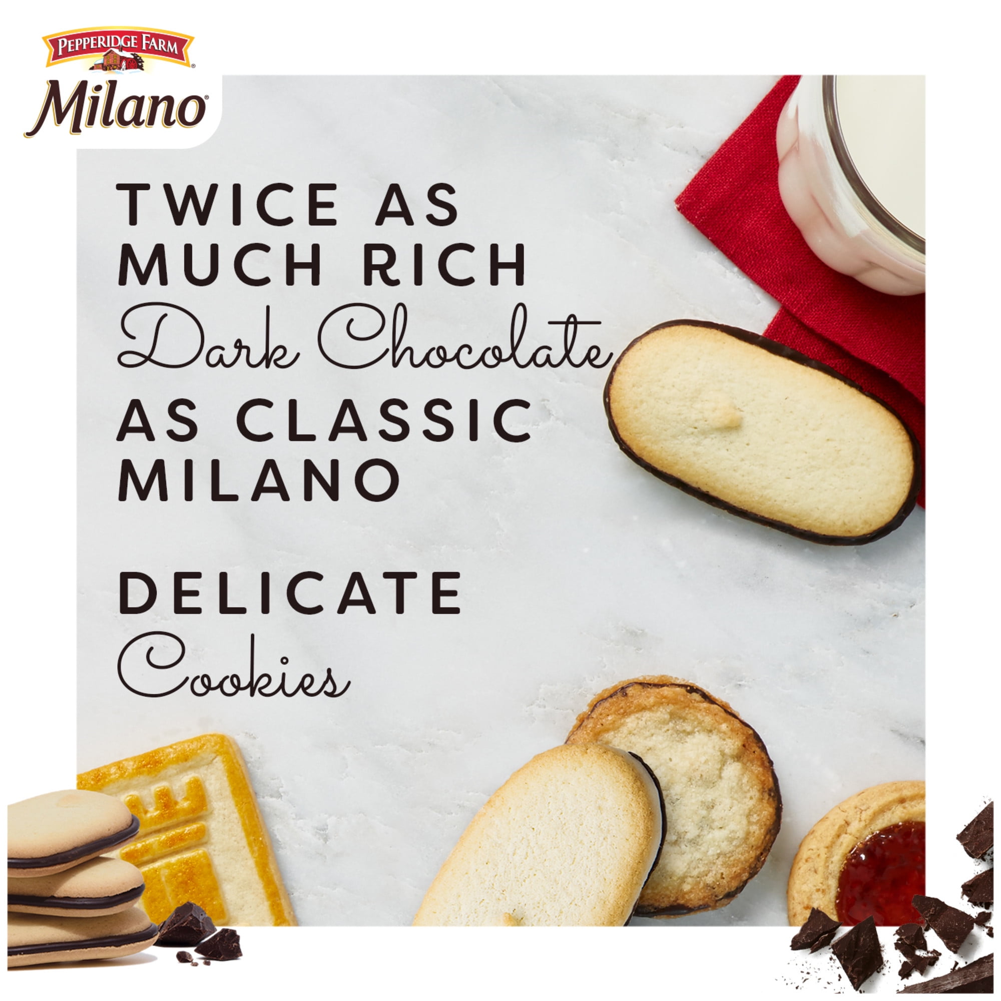 Pepperidge Farm Milano Cookies, Double Dark Chocolate, 30 Packs, 2 Cookies per Pack