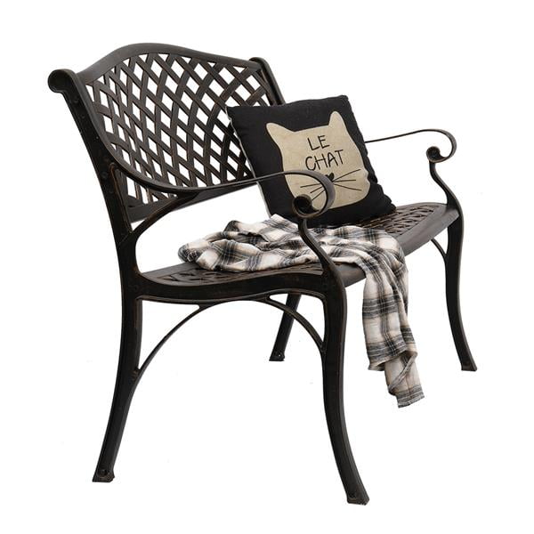 40.5" Outdoor Cast Aluminum Bench With Mesh Backrest Seat Surface Antique Style with Curved Armrests for Backyard Porch Bronze