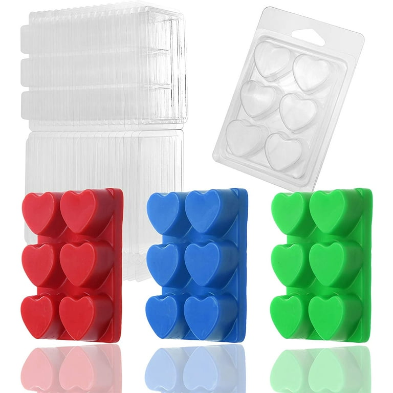 MILIVIXAY Wax Melt Containers-6 Cavity Clear Empty Plastic Wax Melt Molds-25 Packs Heart Shape Clamshells for Tarts Wax Melts