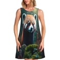 thumbnail image 1 of Easygdp Forest Plant Raccoon para Vestido Transpirable de Mujer, Vestido Suelto de Manga Corta con Pliegues y Bolsillos para el Verano, 1 of 7