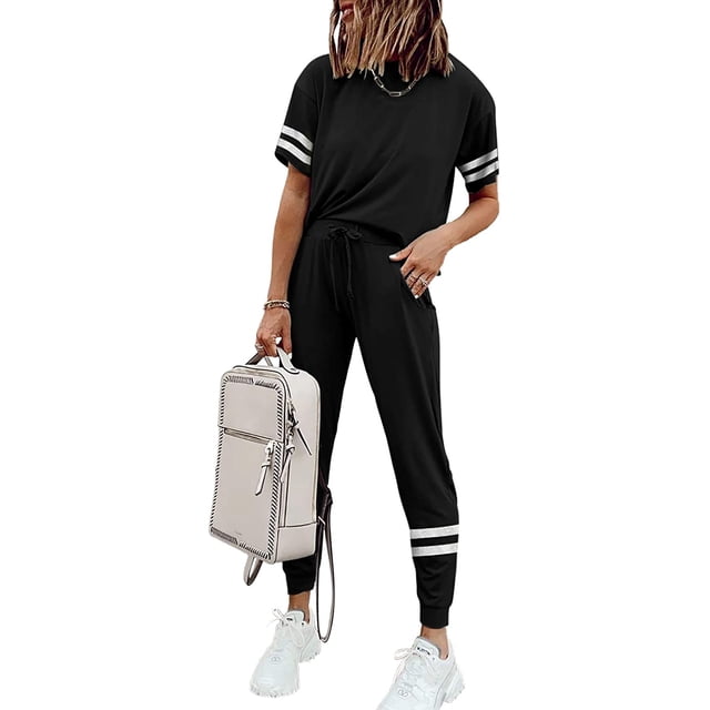 Womens Short Sleeve Two Piece Outfits Loungewear Sweatsuit Sets Outfits Athletic Tracksuits