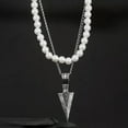 thumbnail image 3 of K-KED Men's Arrowhead Pearl Necklace Hip-Hop High-End Layered Sweater Chain, 3 of 9