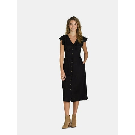 Time and Tru Women's and Women's Plus Midi Dress with Flutter Sleeves, Sizes XS-4X