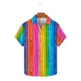 thumbnail image 2 of USNSM Men's Vertical Striped Turndown Collar Button Shirt Short Sleeve Summer Color Block Hawaiian Beach Vacation Striped Print Shirts Multicolor XL, 2 of 5