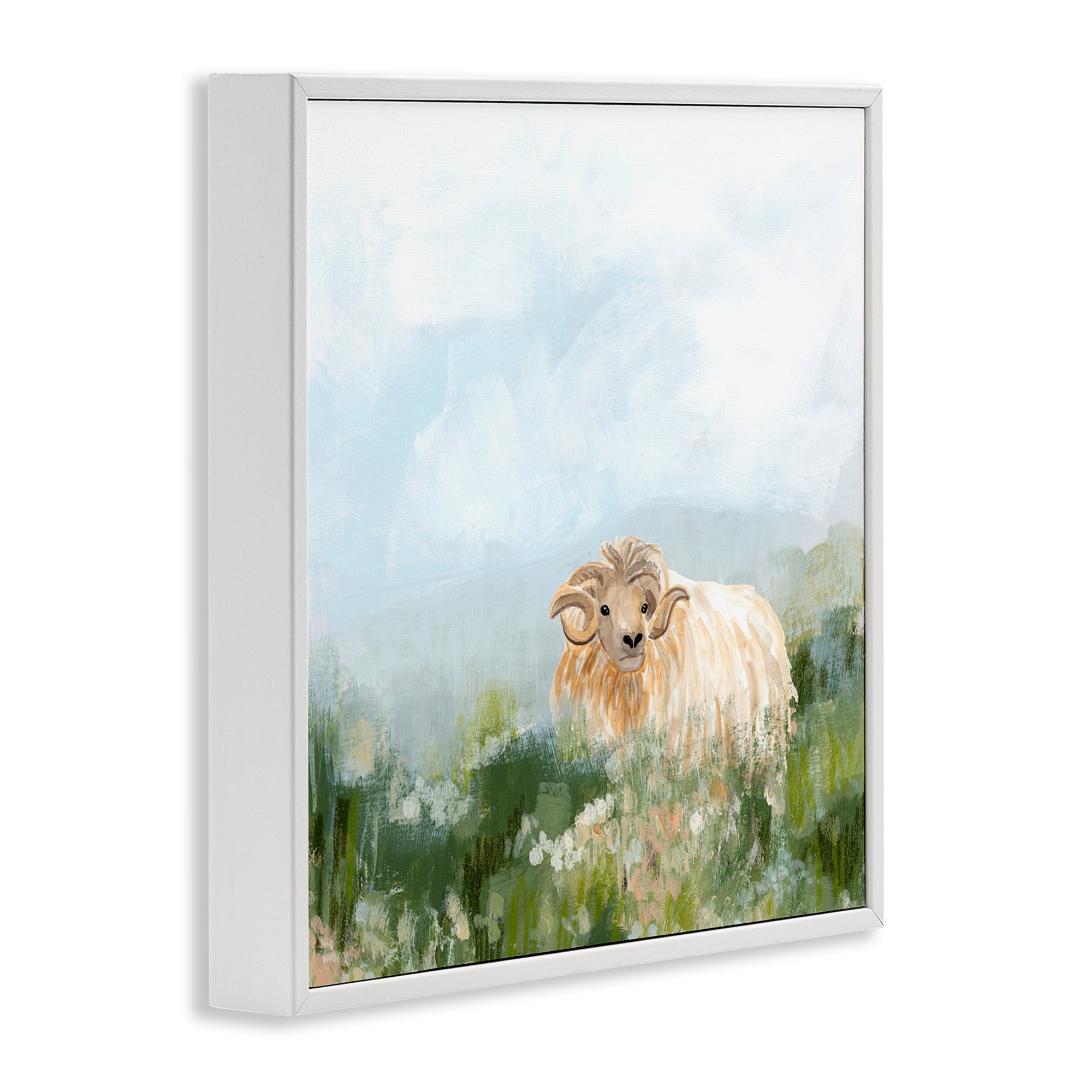 Stupell Industries Rural Goat in Meadow Animals & Insects Painting White Framed Art Print Wall Art, 24 x 24