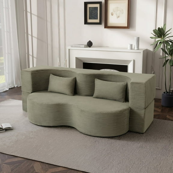 Toauuo 2-in-1 Foldable Sofa Bed - 75 Inch Boneless Convertible Sleeper, Memory Foam Faux Fur Cloud Couch with 2 Pillows for Living Room Apartment