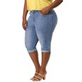 thumbnail image 4 of Unique Bargains Juniors' Plus Size Shorts Chambray Ripped Denim Capri Jeans Light Blue 3X, 4 of 7