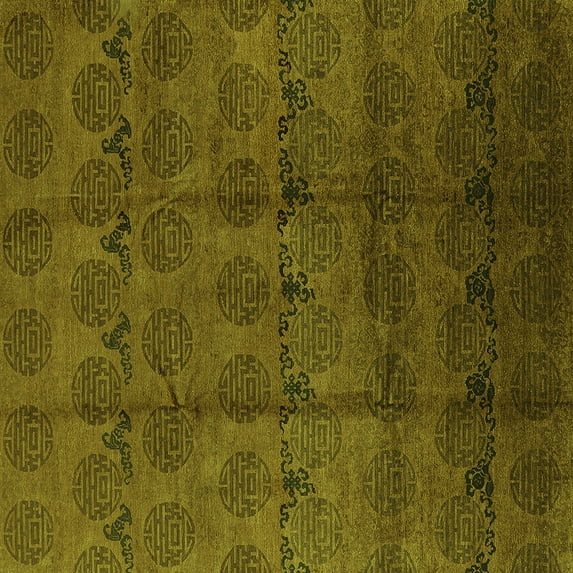 Ahgly Company Indoor Square Oriental Green Industrial Area Rugs, 8' Square