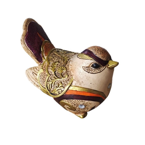 Gold Patterned Bird Ornament with Shimmering Crystals, Resin Bird Statue for Shelf Decor, Boho Home Decorations for Living Room, Bedroom & Office, Vintage Animal Figurine, Gift for Bird Lovers