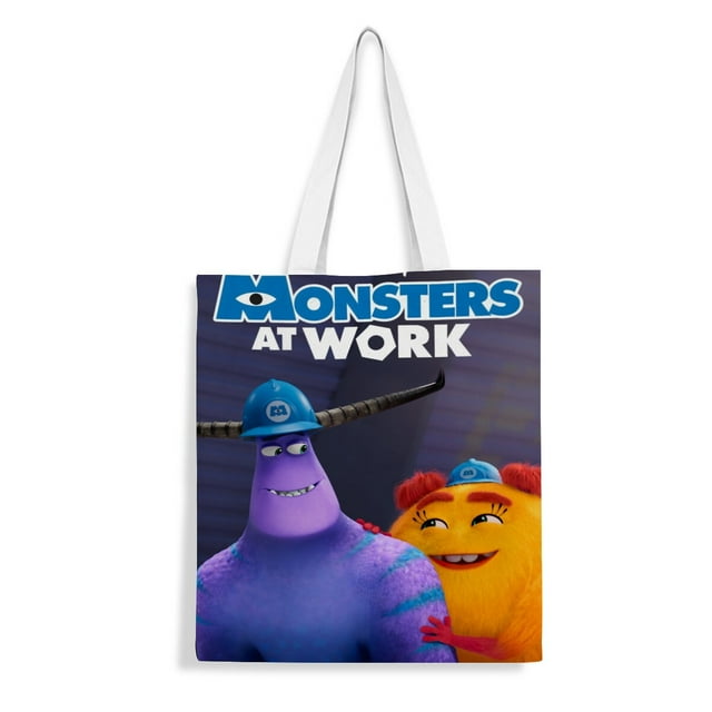 EGmoda: Monsters at Work Bolso de tela con estampado de lienzo para mujer, bolsa de compras reutilizable y estética, con cremallera interior, regalo para mujer, 35 × 40 cm.