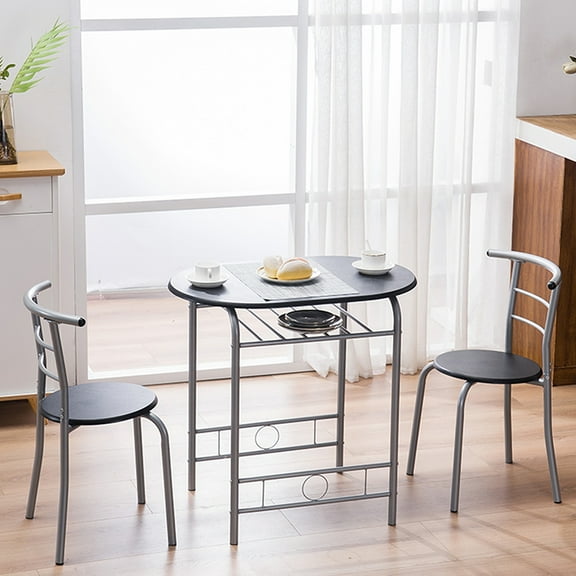 ENYOPRO Outdoor Bistro Set, 3-piece Metal Compact Size Table and 2 Chairs Dining set for Cafe/Breakfast Nook/Kitchen, with Shelf Storage Patio Balcony Dining Room Table Set, Black JA1070