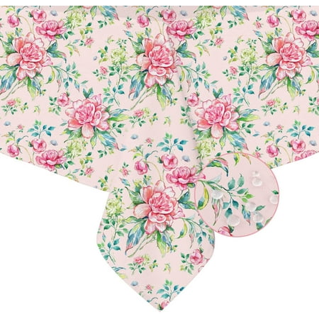 

Xsinufn Pink Rectangle Tablecloth Floral Tablecloth Pink Flowers Print Table Cloth Spring Summer Waterproof Wrinkle Free Rectangle Tablecloth for Rectangle Tables 60 X 102 Inch