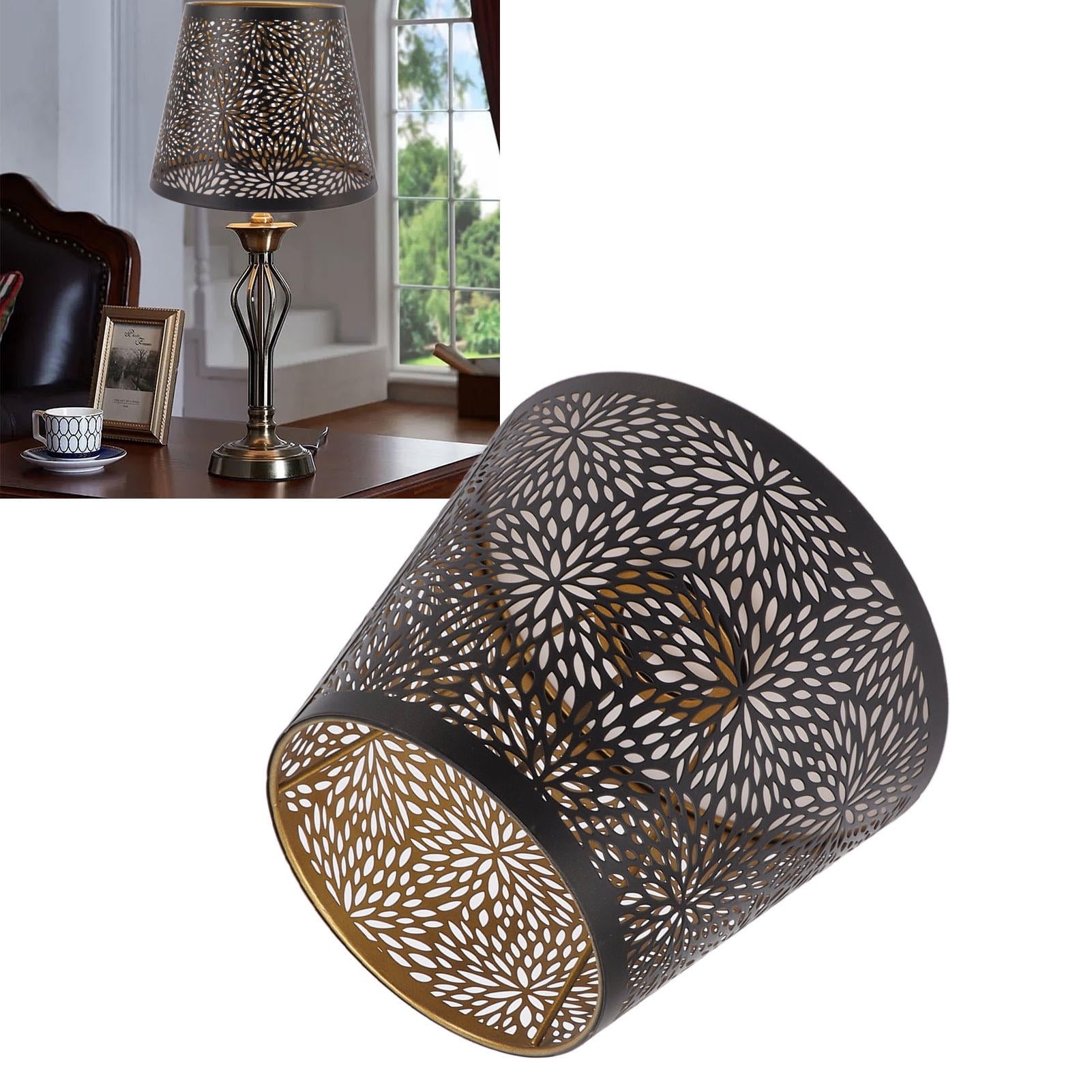 Rupoun Iron Tree‑Shaped Lamp Shade – E27/E26 Forest Carving, Black with Gold Inlay,Modern Table/Wall/Ceiling Decor