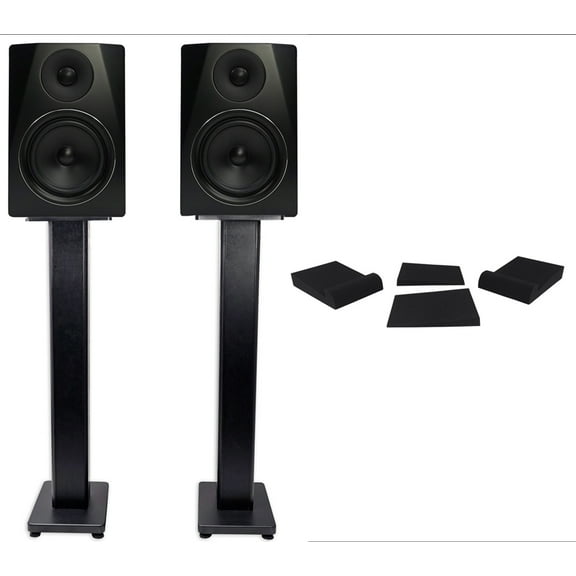 Pair Rockville APM6B 6.5" 2-Way 350 Watt Powered USB Studio Monitors   Stands Pads