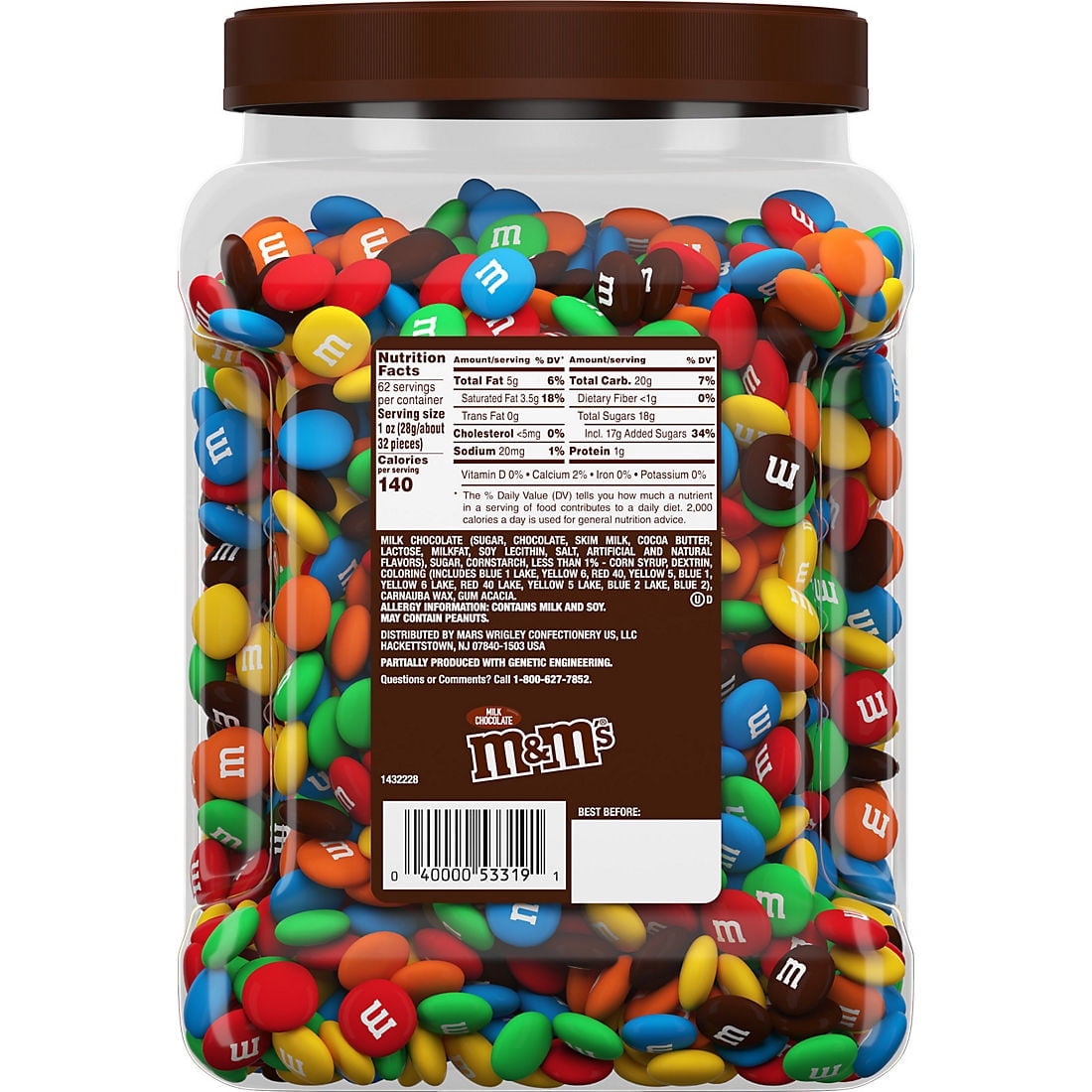 M&M’S Milk Chocolate Candy, Party Size, 62 oz. With White Bowl By OMA