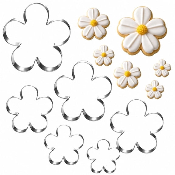 6Pcs Multi-Size Flower Stainless Steel Cookie Cutter Set, Dishwasher Safe Baking Molds for Cookies, Fondant, Sandwiches & Party Treats