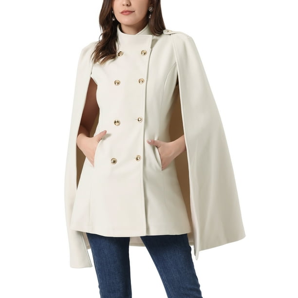 Abrigo de capa de doble botonadura con mangas abiertas Inspire Chic para mujer, invierno, talla XS, color beige