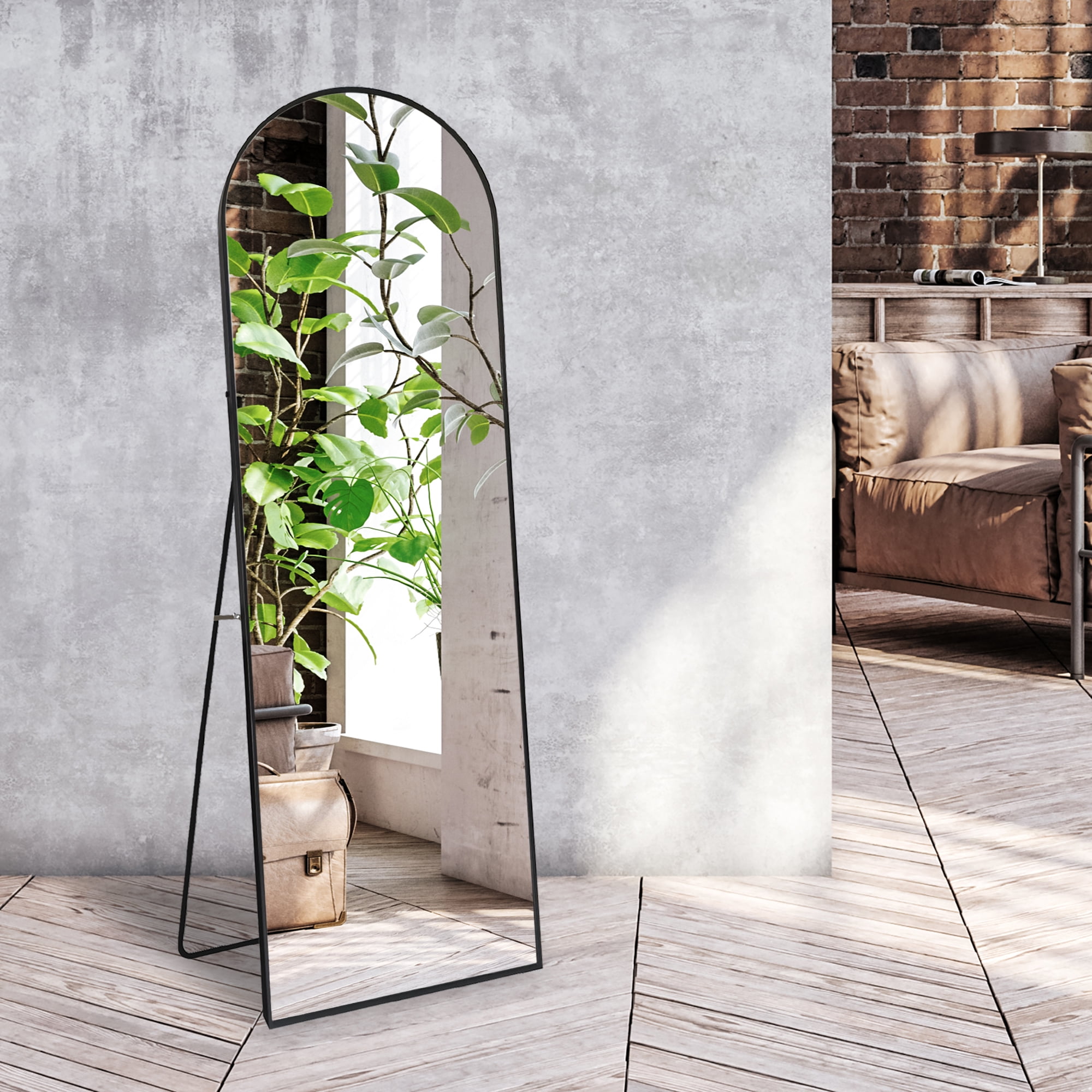Americanflat - 18x58 Black Arched Full Length Mirror With Stand Full Body Mirror for Bedroom Living Room Bathroom