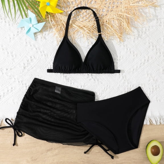 JIAYUE Swimsuit For Girls Set Printed Sleeveless Spaghetti Straps Sweetheart Trikini Briefs Bikini For Child Breathable Bathing Suit